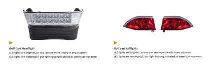 VPAHub Club Car Tempo LED Street Legal Light Kit 48V, LED High Low Beam headlight,LED taillight, Upgraded wiring harness, Deluxe turn signal switch, Horn, Steering wheel cover, Brake pad switch