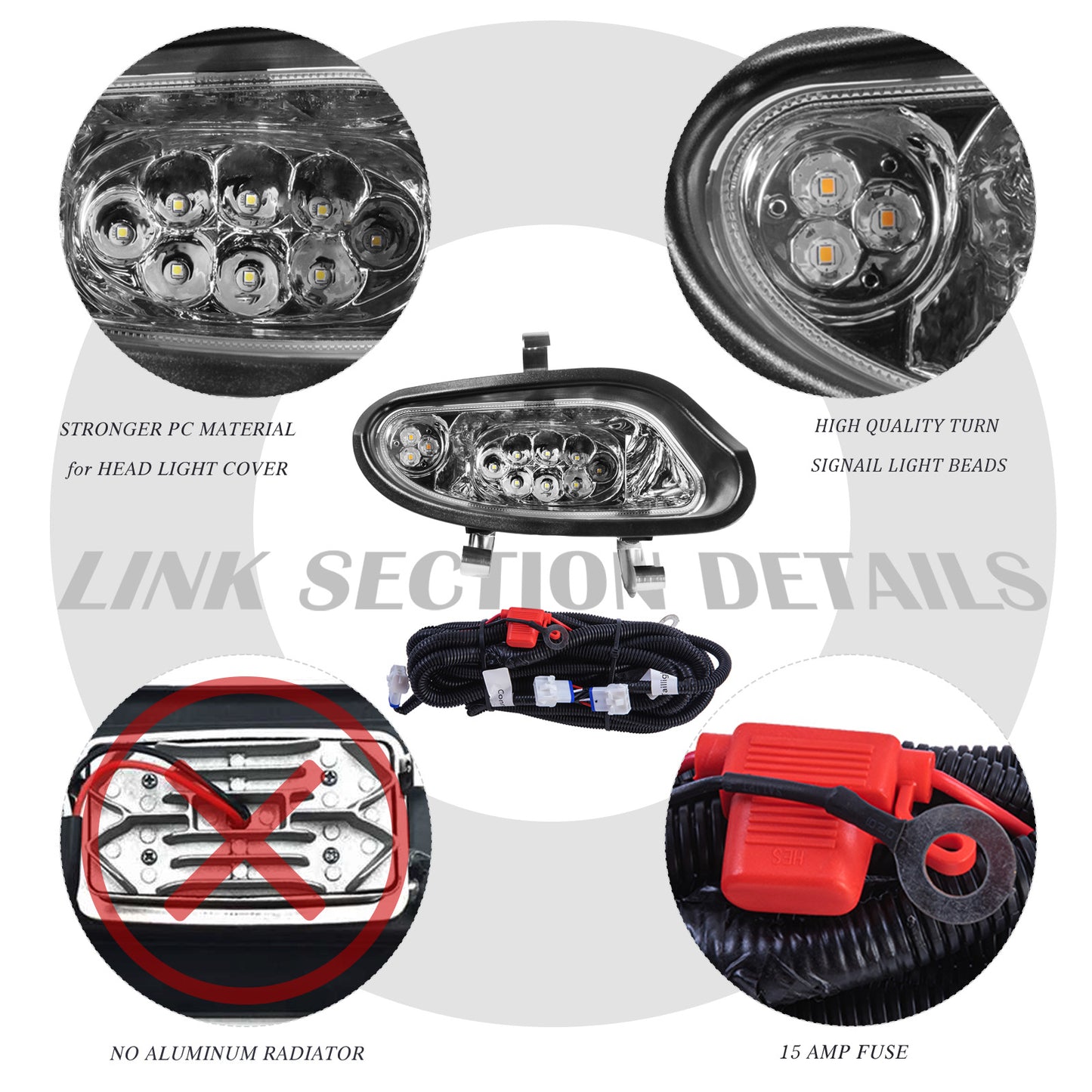 VPAHub EZGO TXT FREEDOM 2014+ LED Street Legal Light Kit 48V, LED High Low Beam headlight, LED taillight, Upgraded wiring harness, Deluxe turn signal switch,Horn, Steering wheel cover