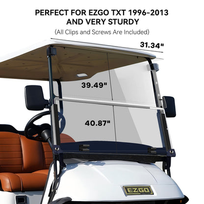 VPAHub EZGO TXT Pre 2013 Clear Golf Cart Windshield, Foldable and Thick Acrylic, Fits EZGO TXT 1995-2013