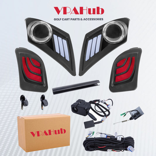 VPAHub Deluxe Light Kit Fit for YAMAHA Drive 2, LED headlight, LED taillight, Upgraded wiring harness, Deluxe turn signal switch, Horn, Steering wheel cover, Mechanical brake switch with bracket