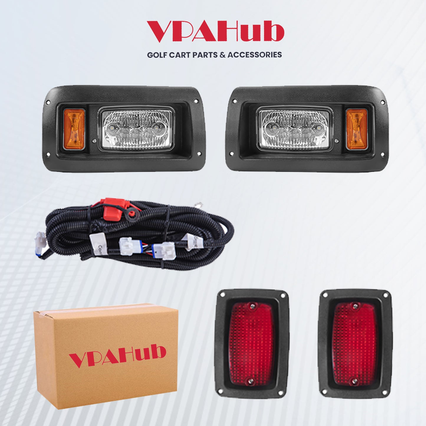 VPAHub Club Car DS LED Adjustable Light kit 48V, 2 LED headlight, 2 LED taillight, 1 Basic wiring harness, Instruction & hardware included