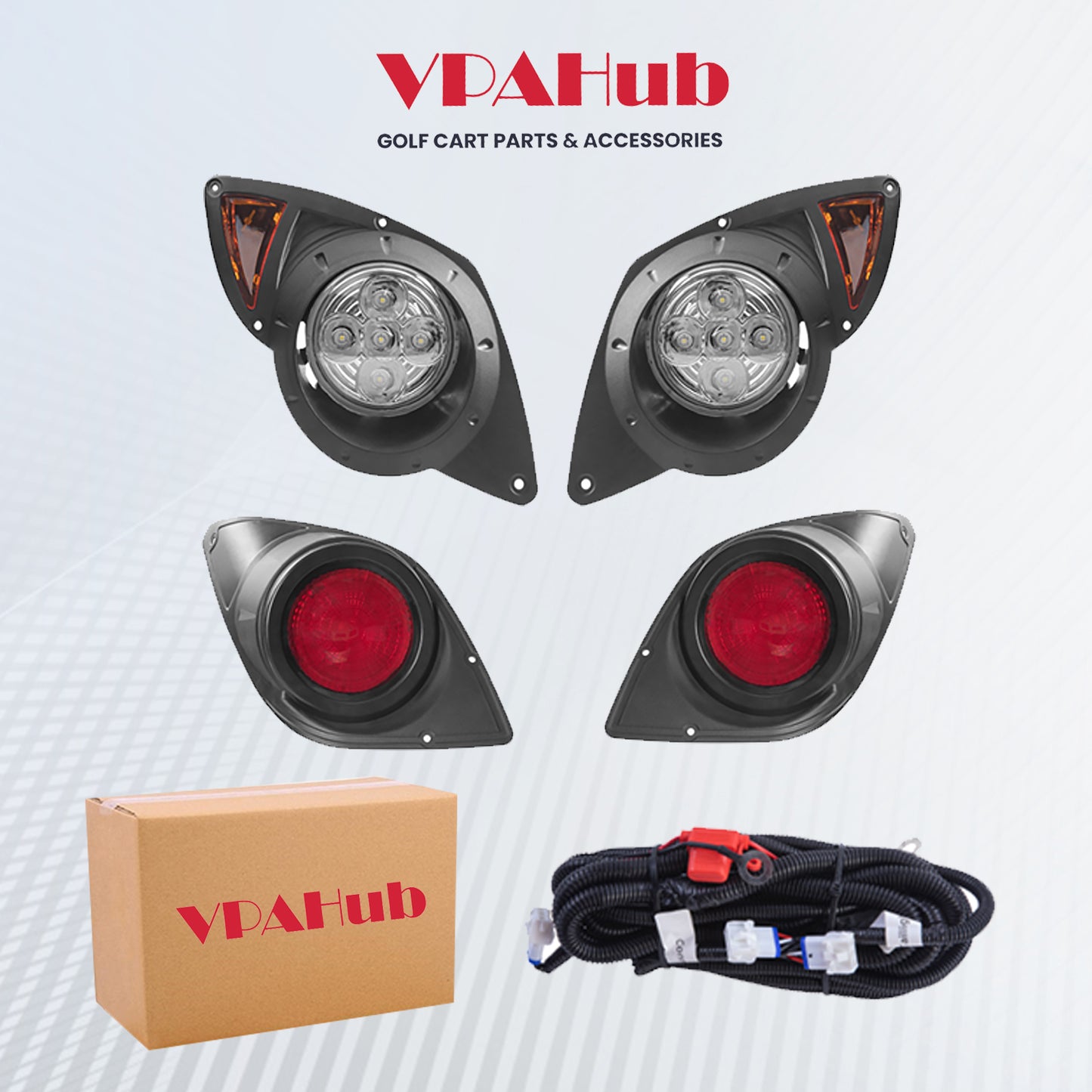 VPAHub Golf Cart Adjustable Light Kit (48V) Fit for Yamaha Drive(G29), 2 LED headlight, 2 LED taillight, 1 Basic wiring harness Instruction & hardware included