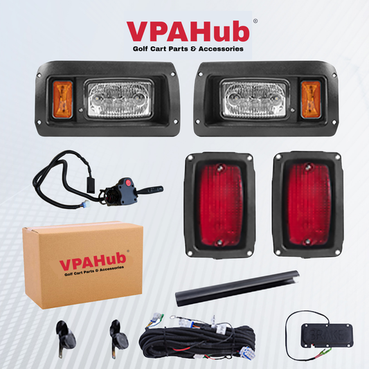 VPAHub Club Car DS LED Street Legal Light kit 48V, High Low Beam headlight, taillight, Upgraded wiring harness, Deluxe turn signal switch, Horn, Steering wheel cover, Brake pad switch