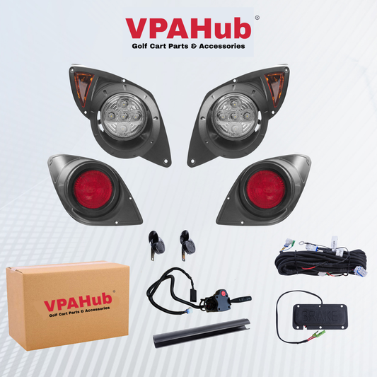 VPAHub Golf Cart Street Legal Light Kit (12V) Fit for Yamaha Drive(G29),LED High Low Beam headlight, LED taillight, Wiring harness, Deluxe turn signal switch, Horn, Wheel cover, Brake pad switch