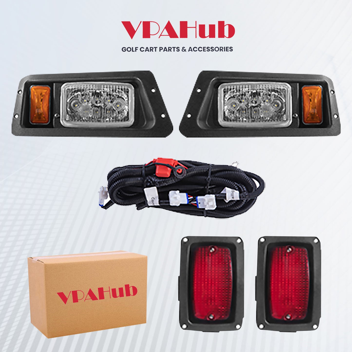 VPAHub Golf Cart Adjustable Light Kit (12V-48V) Fits Yamaha G14, G16, G19 G22, 2 LED headlight, 2 LED taillight, 1 Basic wiring harness Instruction & hardware