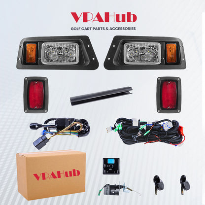 VPAHub Deluxe Light Kit 48V Fits YAMAHA G14, G16, G19, G22, LED headlight, LED taillight, Upgraded wiring harness, Standard turn signal switch, Horn, Steering wheel cover