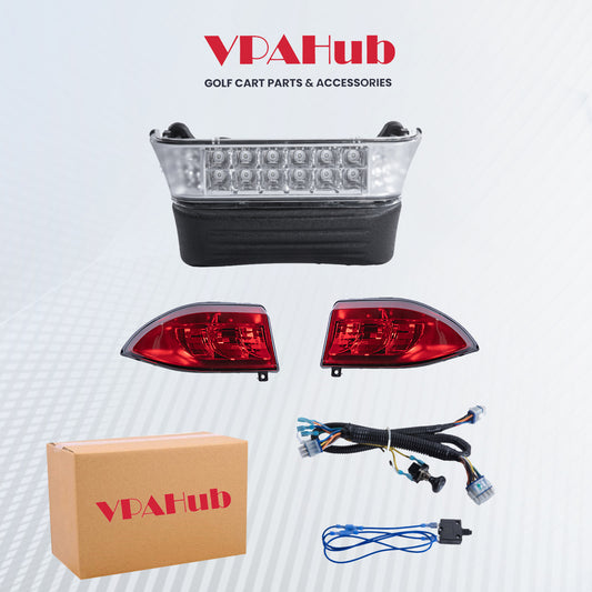 VPAHub Club Car Precedent LED Basic Light Kit (04-08) 48V, 1 LED Headlight with bumper, 2 LED taillight,1 basic wire harness, 1 Fuse wire harness, Instruction & hardware included