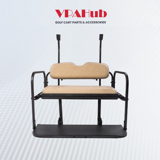 VPAHub Club Car Precedent/Tempo Flip Folding Beige Seat Kit, Compatible with 2004-Up Gas or Electric Models, Beige Cushions, Metal footrest