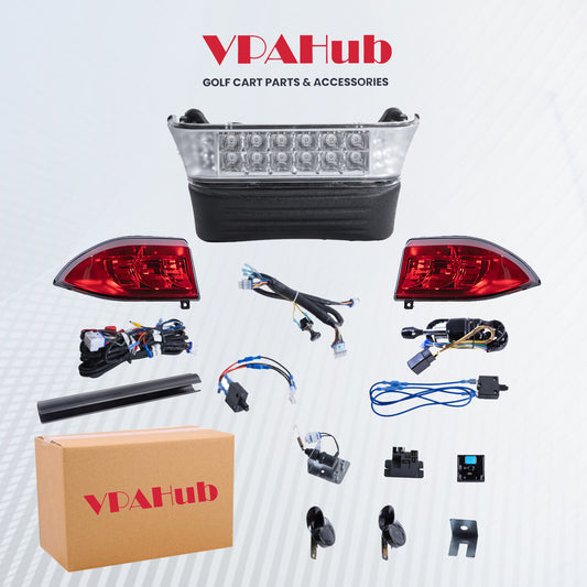 VPAHub Club Car Precedent LED Ultimate Street Legal Light Kit 48V, LED Headlight, LED taillight, basic wire harness, Fuse wire harness, Standard turn signal switch, Horn, Steering wheel cover