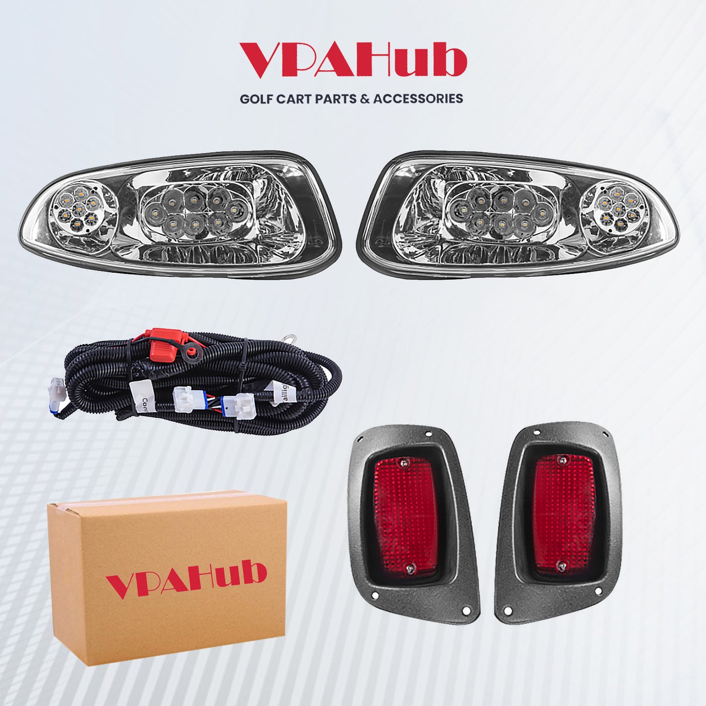 VPAHub EZGO RXV 2016+ LED Basic Light Kit 12V, 2 LED headlight, 2 LED taillight, 1 Basic wiring harness, instruction & hardware included