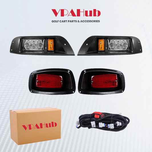 VPAHub EZGO TXT 1996-2013 LED Adjustable Light Kit 48V, 2 LED headlight, 2 LED taillight, 1 Basic wiring harness, instruction & hardware included