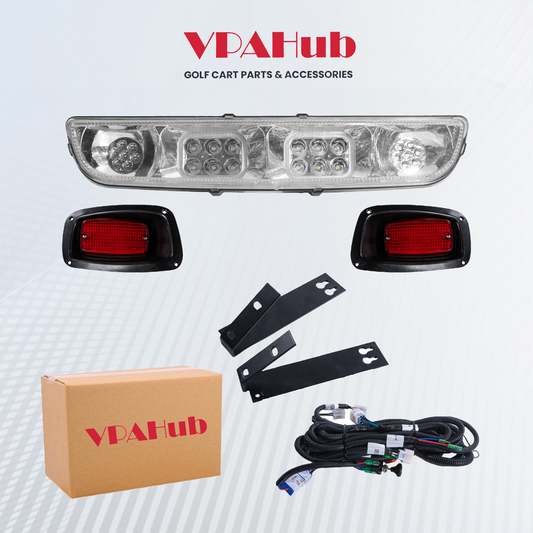 VPAHub EZGO TXT 1996-2013 LED Basic Light Bar Kit 48V, LED Headlight, LED Taillights, Main Wiring Harness, Stainless Mounting Screws Hardware Included