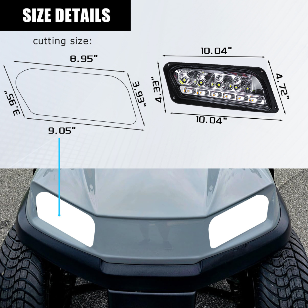 VPAHub Club Car Tempo LED Street Legal Light Kit 48V, LED High Low Beam headlight (OEM style), taillight, Upgraded wiring harness, Deluxe turn signal switch, Steering wheel cover, Brake pad switch