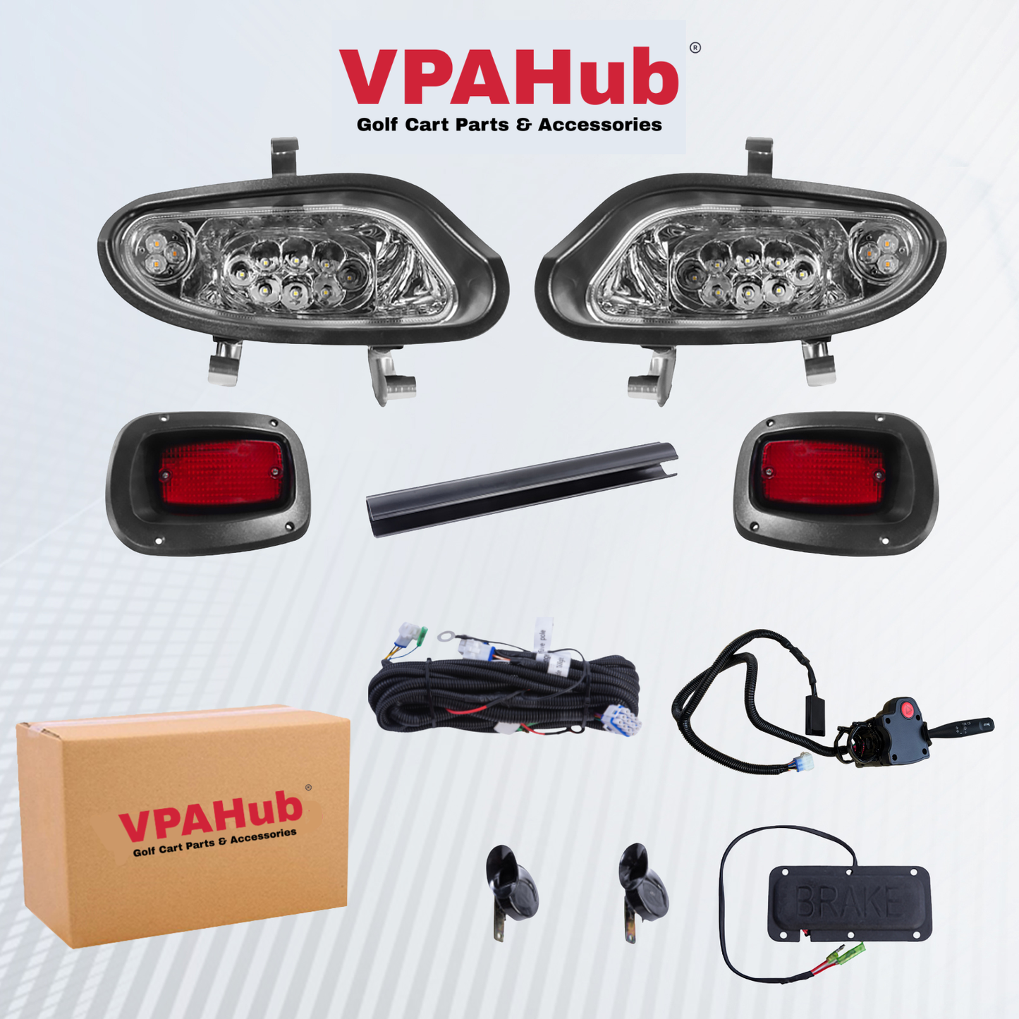 VPAHub EZGO TXT FREEDOM 2014+ LED Street Legal Light Kit 48V, LED High Low Beam headlight, LED taillight, Upgraded wiring harness, Deluxe turn signal switch,Horn, Steering wheel cover