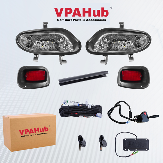 VPAHub EZGO TXT FREEDOM 2014+ LED Street Legal Light Kit 48V, LED High Low Beam headlight, LED taillight, Upgraded wiring harness, Deluxe turn signal switch,Horn, Steering wheel cover