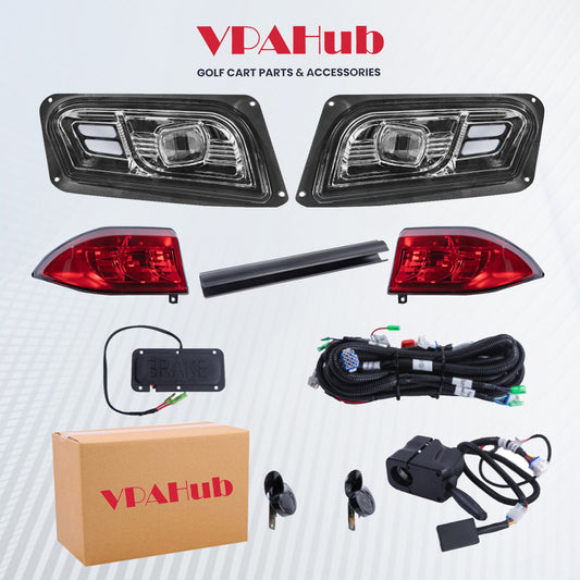 VPAHub Club Car Tempo LED Street Legal Light Kit 48V, LED High Low Beam headlight,LED taillight, Upgraded wiring harness, Deluxe turn signal switch, Horn, Steering wheel cover, Brake pad switch