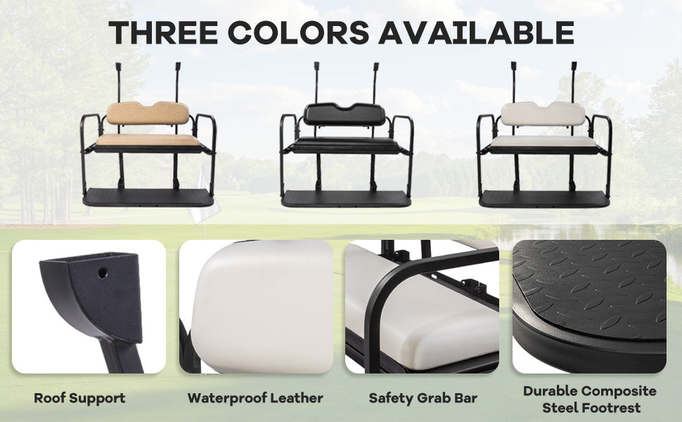 VPAHub Club Car Precedent/Tempo Flip Folding White Seat Kit, Compatible with 2004-Up Gas or Electric Models, White Cushions, Metal footrest