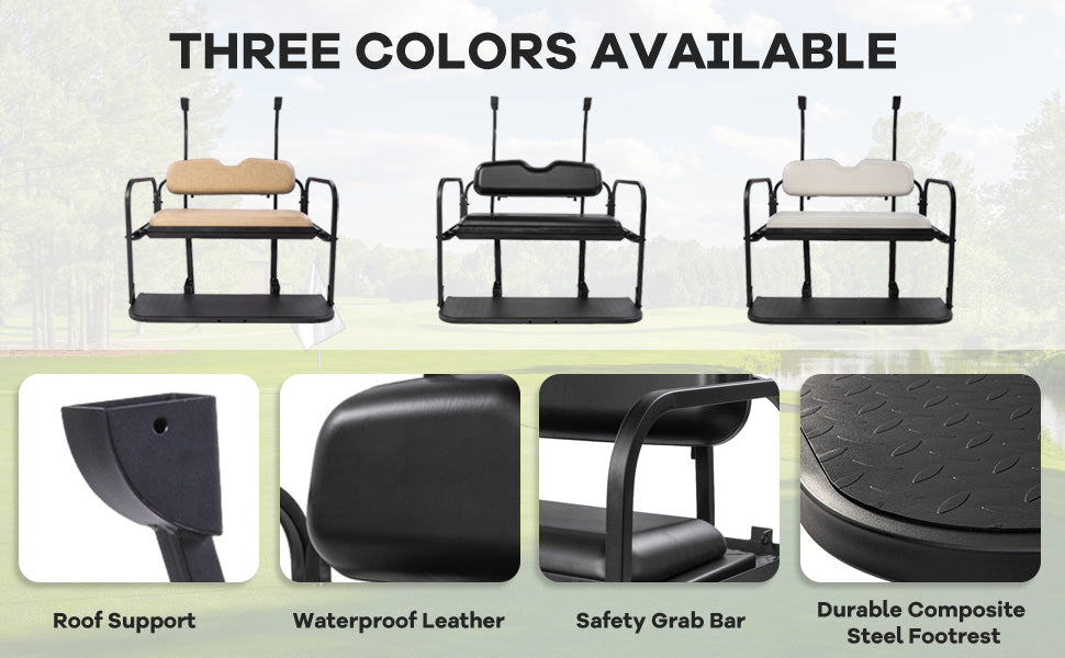 VPAHub Club Car Precedent/Tempo Flip Folding Black Seat Kit, Compatible with 2004-Up Gas or Electric Models, Black Cushions, Metal footrest