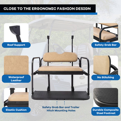 VPAHub Club Car Precedent/Tempo Flip Folding Beige Seat Kit, Compatible with 2004-Up Gas or Electric Models, Beige Cushions, Metal footrest